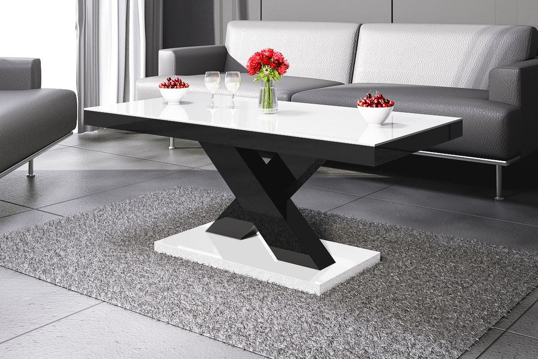 Couchtisch Holz Sevilla in weiss - schwarz hochglanz