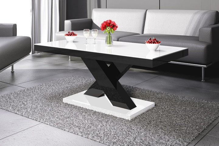 Couchtisch Holz Sevilla in weiss - schwarz hochglanz