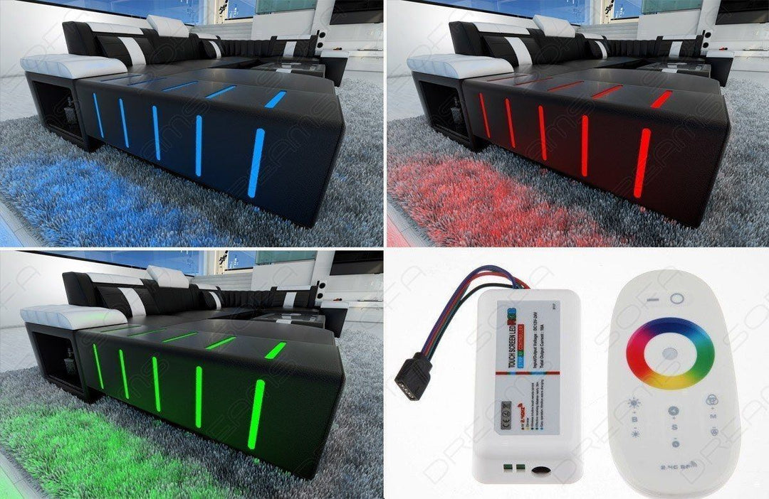 LED-Beleuchtung (RGB) mit Touch-Wheel Fernbedienung beim Sofa Bellagio