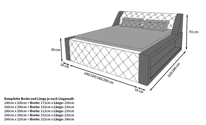 Abmessungen Designerbett Arezzo