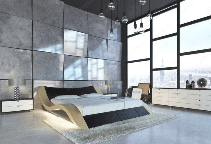 Leder Wasserbett Frankfunt in schwarz Nebenfarbe sand-beige