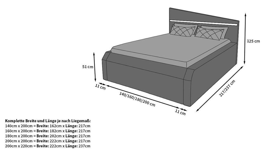 Abmessungen Designerbett Nelassa
