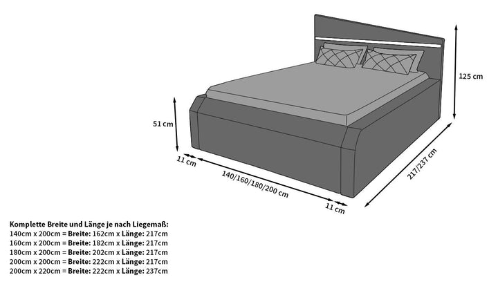 Abmessungen Designerbett Nelassa