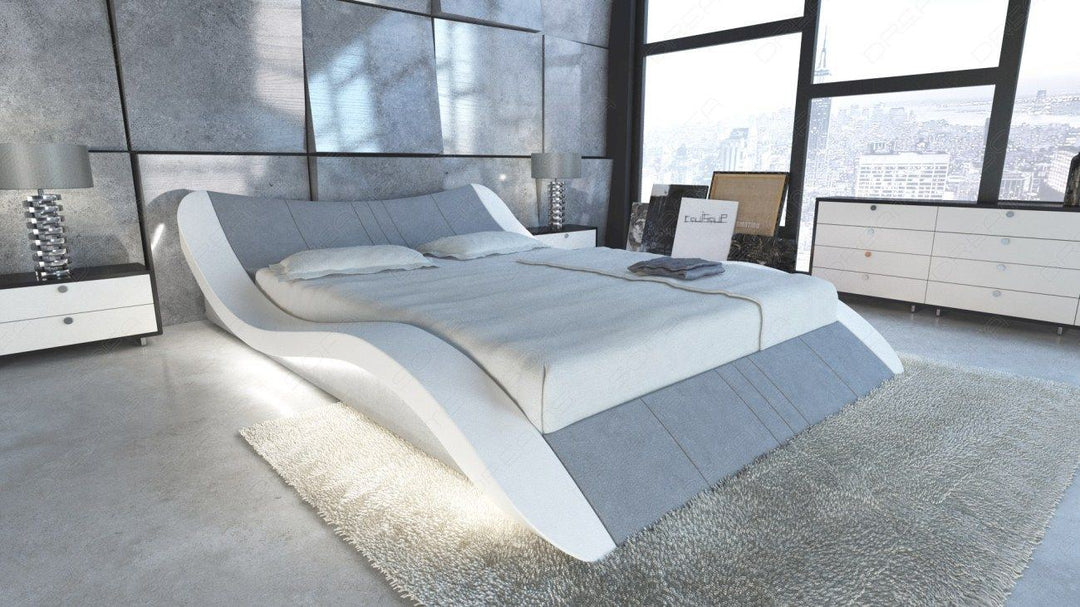 Luxus Wasserbett Frankfurt mit Microfaserstoff in hellgrau Mineva12 - Nebenfarbe weiss