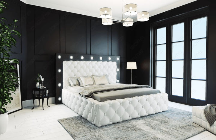 Luxus Leder Boxspringbett Alessandria gesteppt in weiÃŸ-schwarz