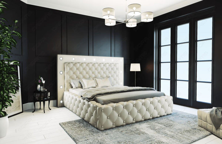 Kunstleder Designer Bettgestell Alessandria komplett in beige