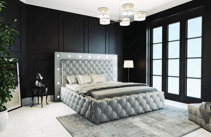 Luxus Leder Boxspringbett Alessandria gesteppt in grau