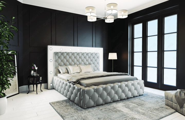 Boxspringbett Alessandria modern in grau-weiÃŸ mit LED Beleuchtung