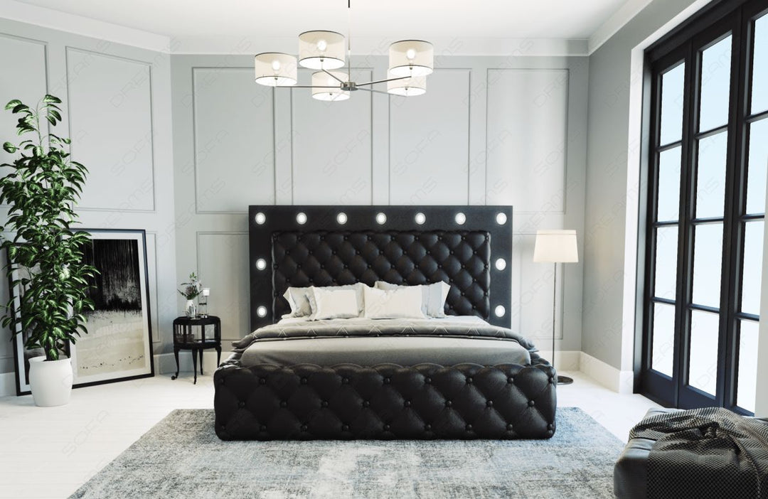 Kunstleder Designer Bettgestell Alessandria komplett in schwarz