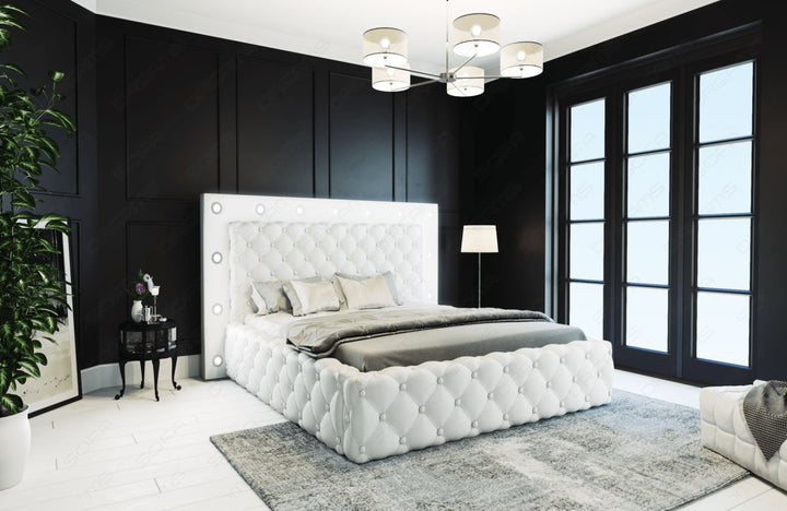Luxus Leder Boxspringbett Alessandria gesteppt in weiÃŸ
