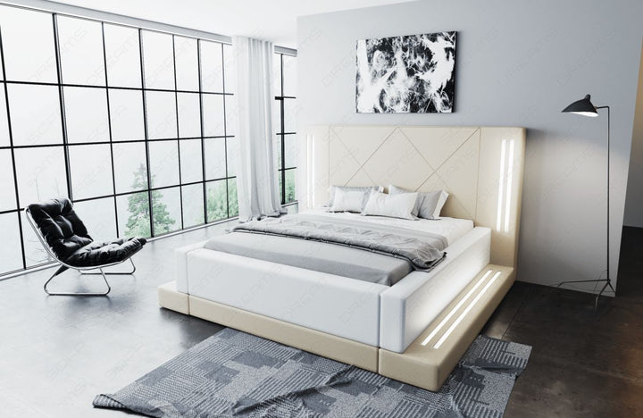 Design Boxspringbett Casoria mit LED Beleuchtung in beige-weiÃŸ