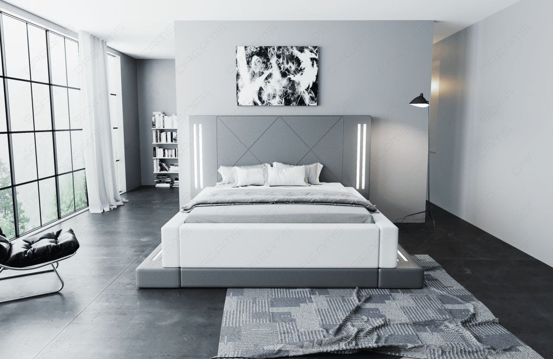 Design Boxspringbett Casoria mit LED Beleuchtung in grau-weiÃŸ