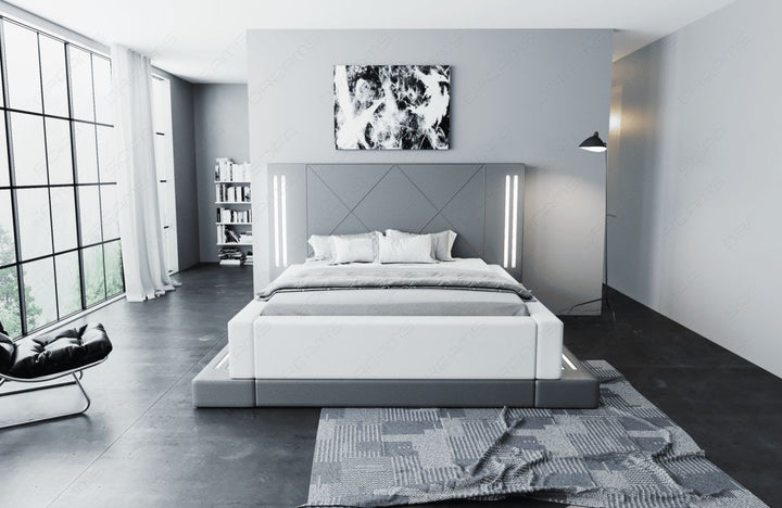 Design Boxspringbett Casoria mit LED Beleuchtung in grau-weiÃŸ