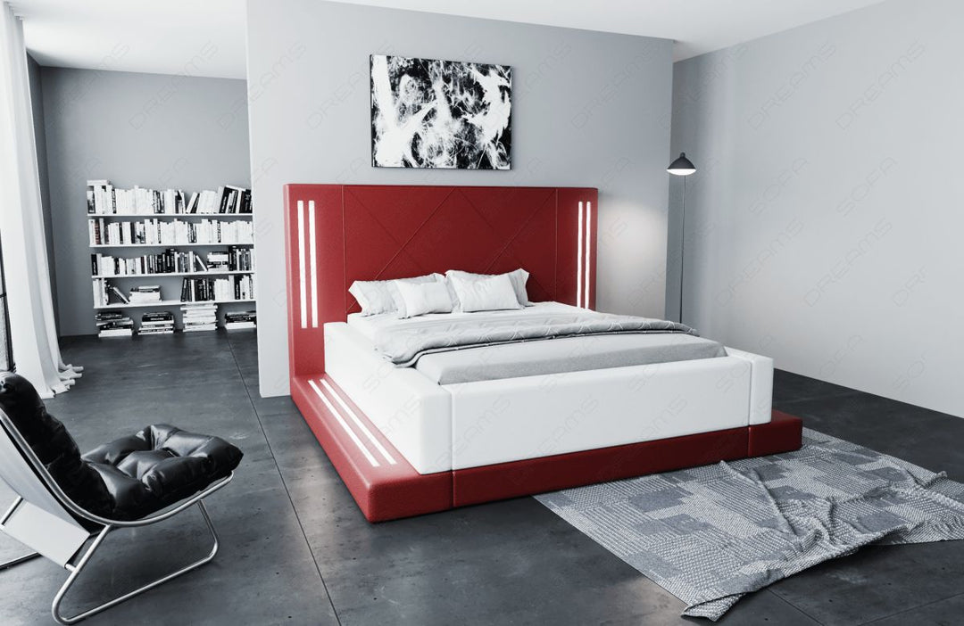 Design Boxspringbett Casoria mit LED Beleuchtung in rot-weiÃŸ