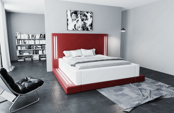 Design Boxspringbett Casoria mit LED Beleuchtung in rot-weiÃŸ