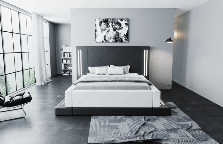 Design Boxspringbett Casoria mit LED Beleuchtung in schwarz-weiÃŸ
