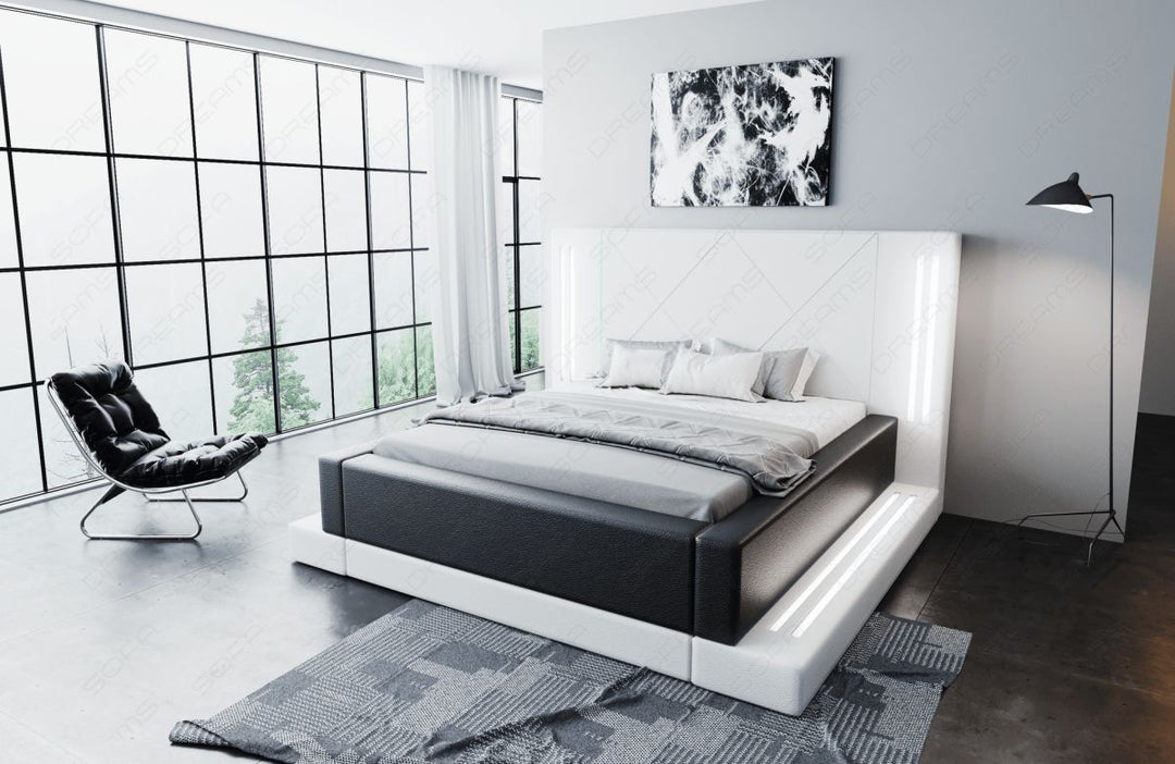 Design Boxspringbett Casoria mit LED Beleuchtung in weiÃŸ-schwarz