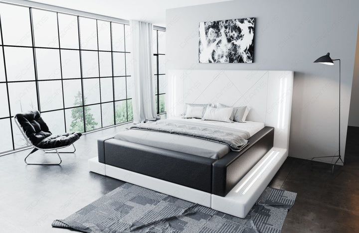 Design Boxspringbett Casoria mit LED Beleuchtung in weiÃŸ-schwarz