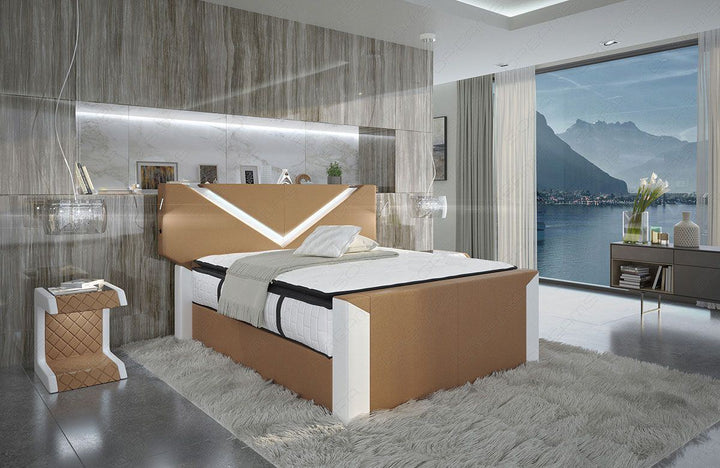 Luxus Boxspringbett Lyon in sandbeige-weiÃŸ mit LED Beleuchtung