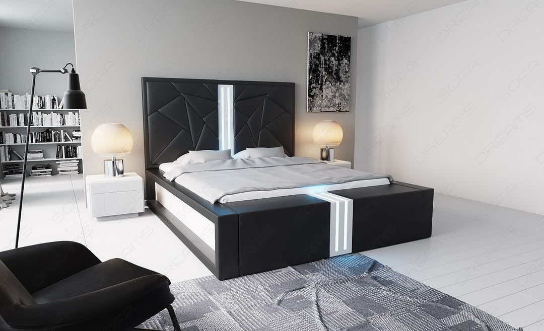 Design Boxspringbett Imperia in schwarz mit weiÃŸem Seitenkasten