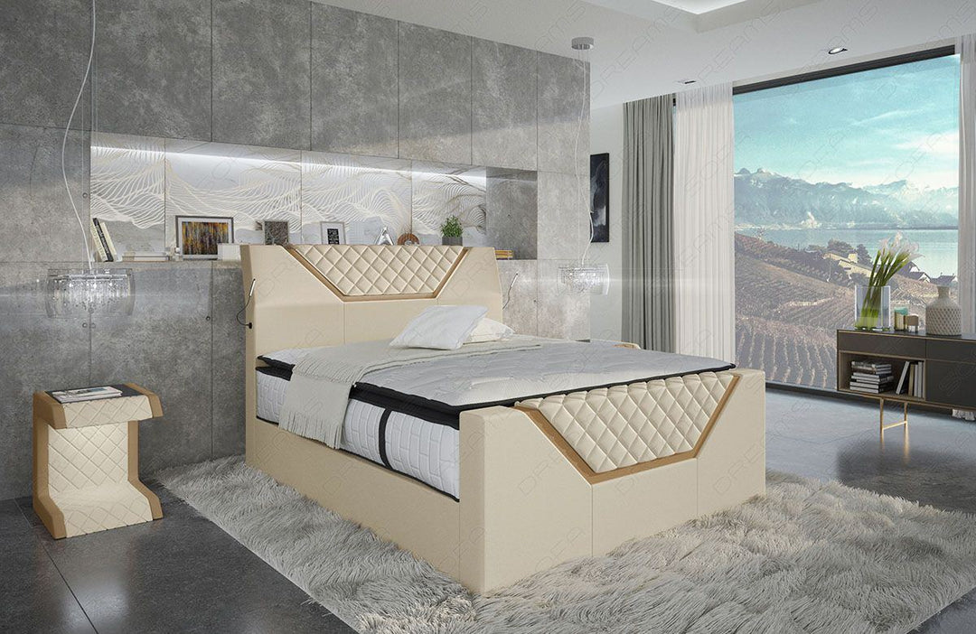 Nantes Boxspringbett mit LED und USB in beige-sandbeige