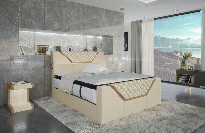 Nantes Boxspringbett mit LED und USB in beige-sandbeige