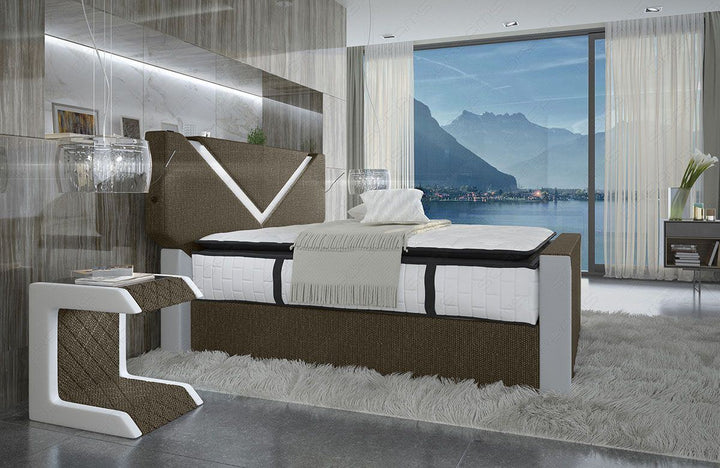 Boxspringbett Stoffbett Lyon USB in braun - Hugo 8