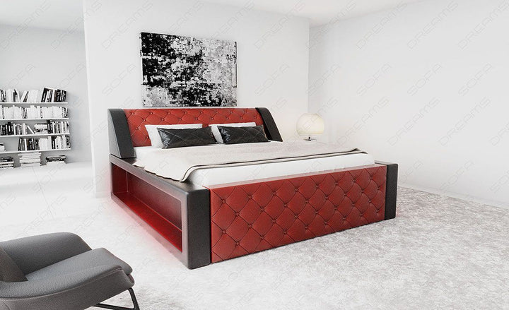 Boxspringbett Arezzo mit LED Beleuchtung in rot-schwarz