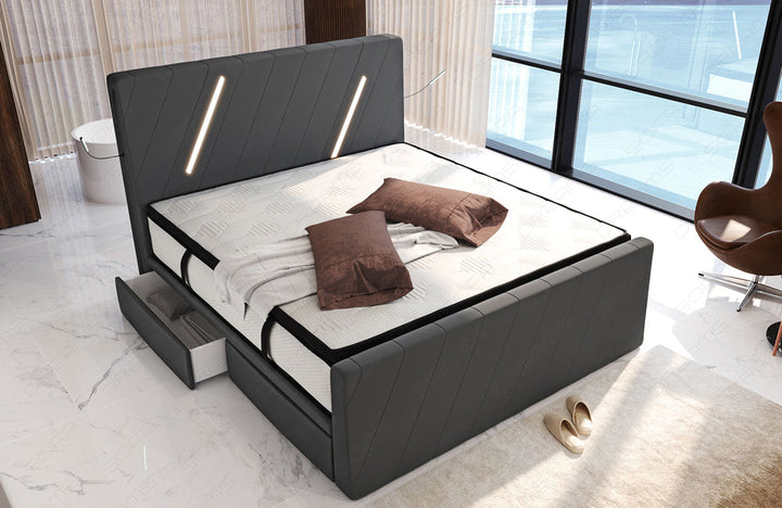 Polster Boxspringbett Toulon mit LED und Schubladen in grau - Mineva15