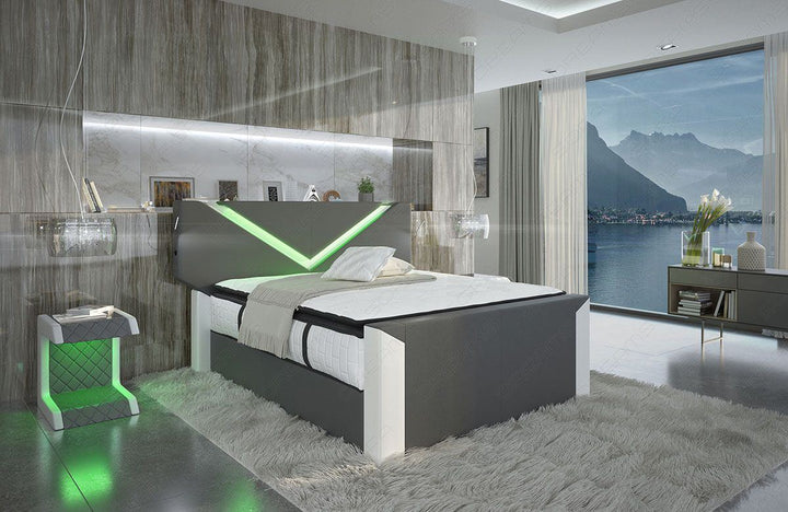 Boxspringbett Lyon in grau-weiÃŸ mit LED Beleuchtung