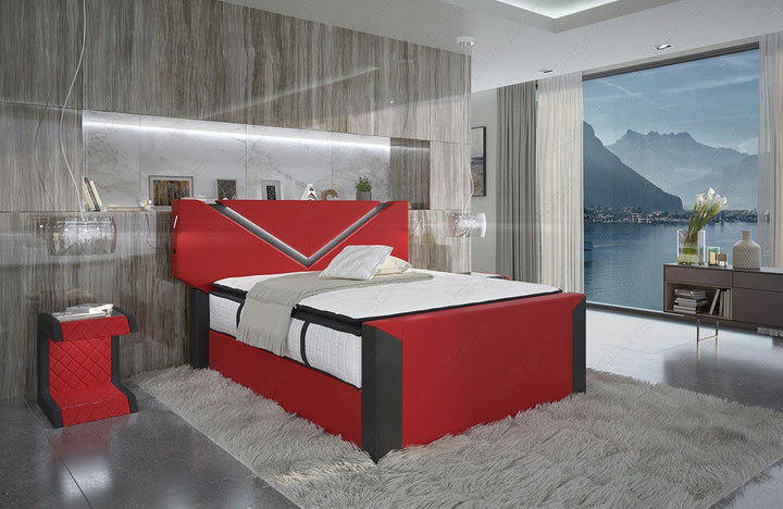 Boxspringbett Lyon mit LED Licht in rot-schwarz