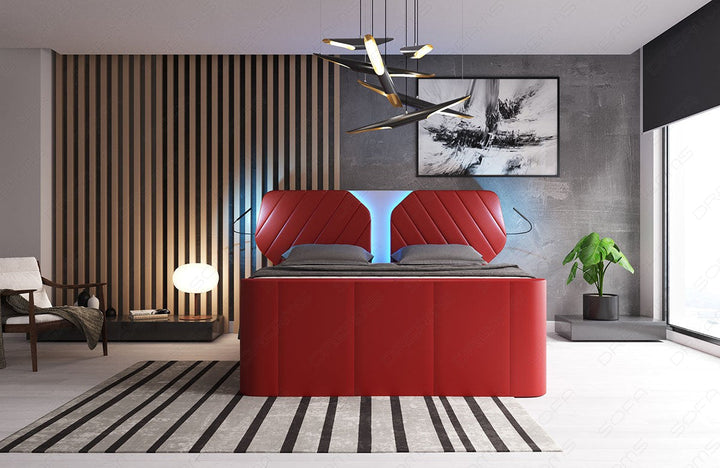 Leder Boxspringbett Nizza modern in rot-weiÃŸ