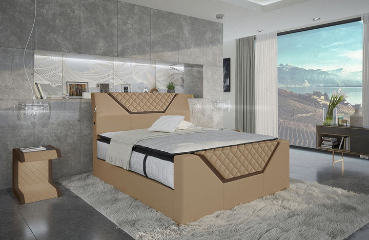Designer Boxspringbett Nantes in sandbeige-braun