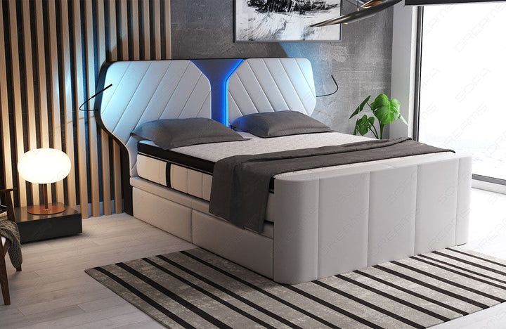 Designer Boxspringbett Nizza in weiÃŸ-schwarz. LiegemaÃŸ frei wÃ¤hlbar von 140x200cm bis 200x220cm