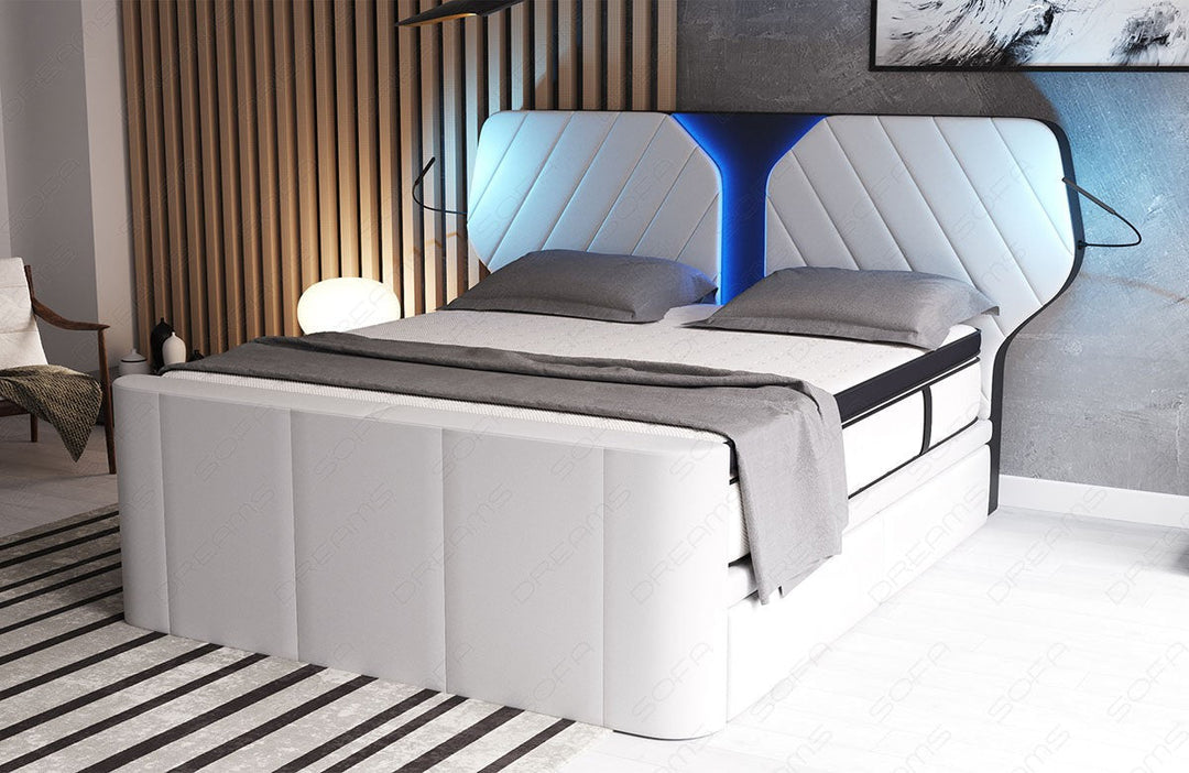 Design Luxus Boxspringbett Nizza in weiÃŸ-schwarz. Verschiedene LiegemaÃŸe und Farben wÃ¤hlbar.
