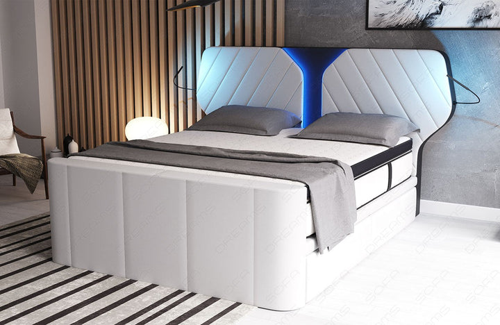 Design Luxus Boxspringbett Nizza in weiÃŸ-schwarz. Verschiedene LiegemaÃŸe und Farben wÃ¤hlbar.