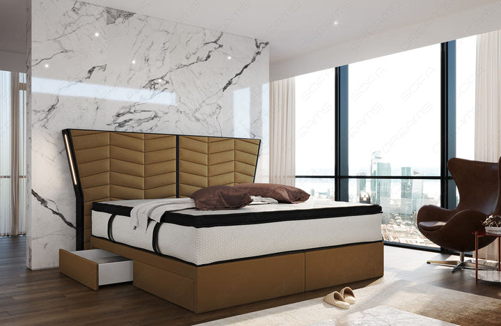 Polster Boxspringbett Novara in gold - Altara2A Wildleder Optik