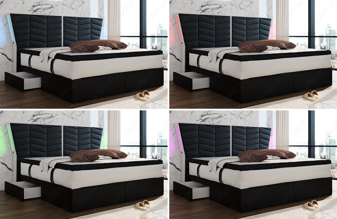 Detailansicht der Farbwechsel LED-Beleuchtung beim Bett Novara