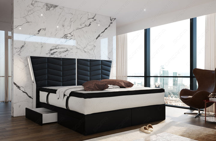 Luxux Boxspringbett Novara in schwarz-weiÃŸ mit LED-Beleuchtung und optional erhÃ¤ltlichen USB-AnschlÃ¼ssen
