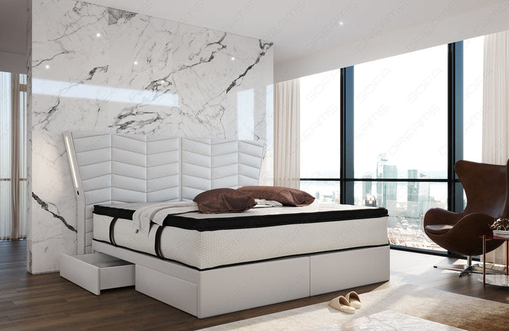 Luxux Boxspringbett Novara in weiÃŸ mit LED-Beleuchtung und optional erhÃ¤ltlichen USB-AnschlÃ¼ssen