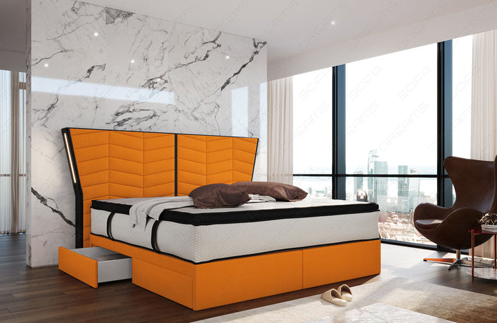 Polster Boxspringbett Novara in apricot - Mineva16 Mikrofaserstoff