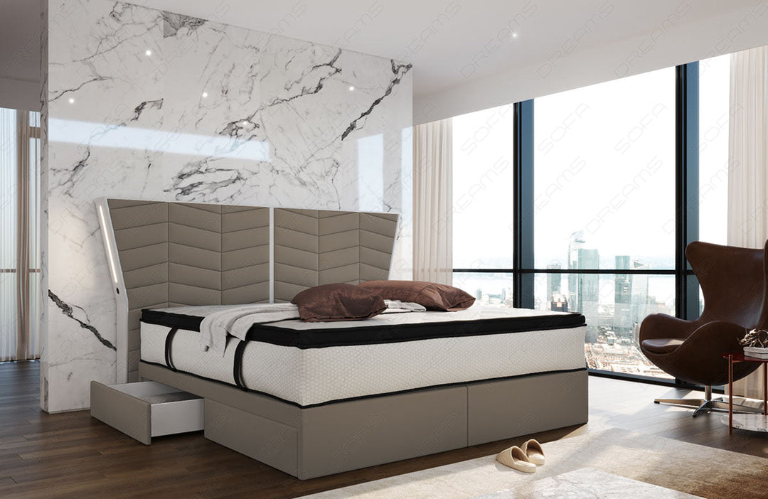Polster Boxspringbett Novara in taupe - Mineva21 Mikrofaserstoff