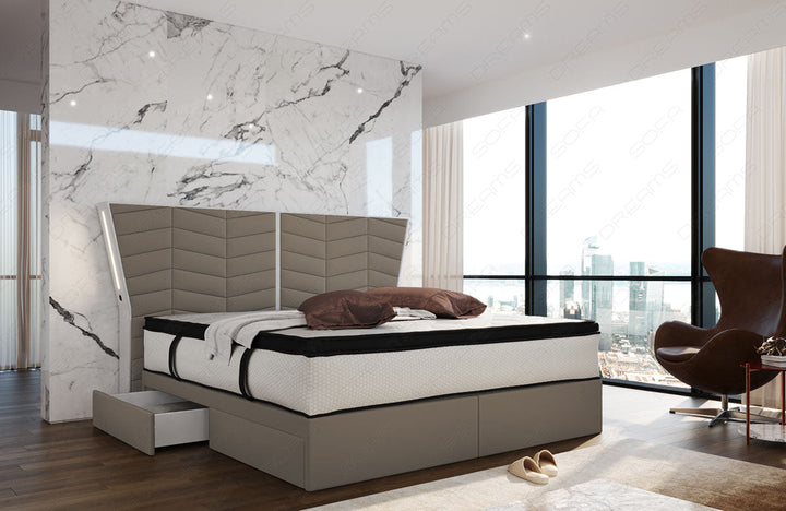 Polster Boxspringbett Novara in taupe - Mineva21 Mikrofaserstoff