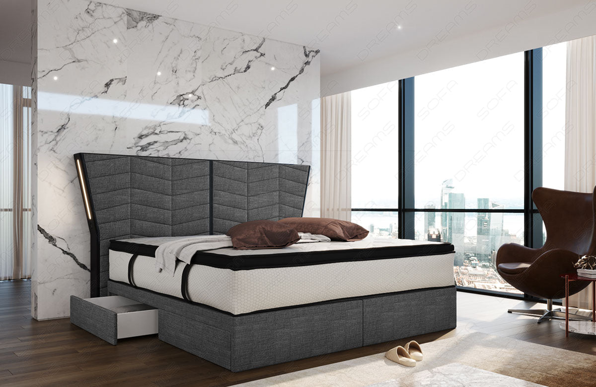 Polster Boxspringbett Novara in grau - Hugo5 Strukturstoff