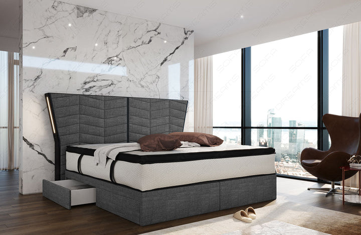 Polster Boxspringbett Novara in grau - Hugo5 Strukturstoff