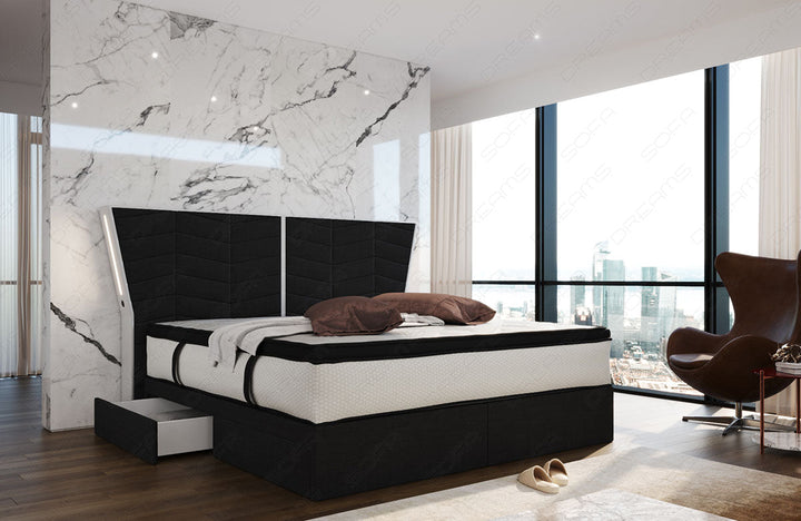 Polster Boxspringbett Novara in schwarz - Hugo14 Strukturstoff
