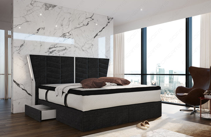 Polster Boxspringbett Novara in schwarzgrau - Hugo12 Strukturstoff