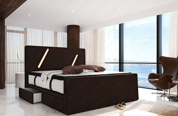 Polster Boxspringbett Toulon mit LED und Schubladen in schwarz-braun - Hugo11
