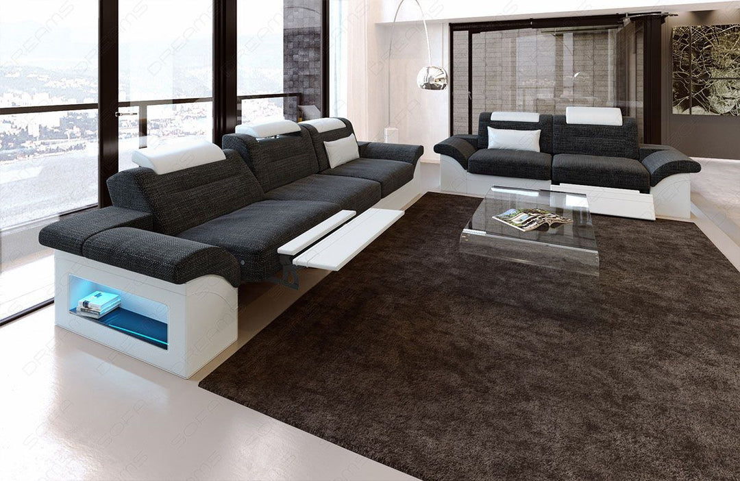 Stoff Couchgarnitur Monza in schwarzgrau - Hugo12 - Die LED Beleuchtung, USB Anschluss und Relaxfunktion sind optional erhÃ¤ltlich.