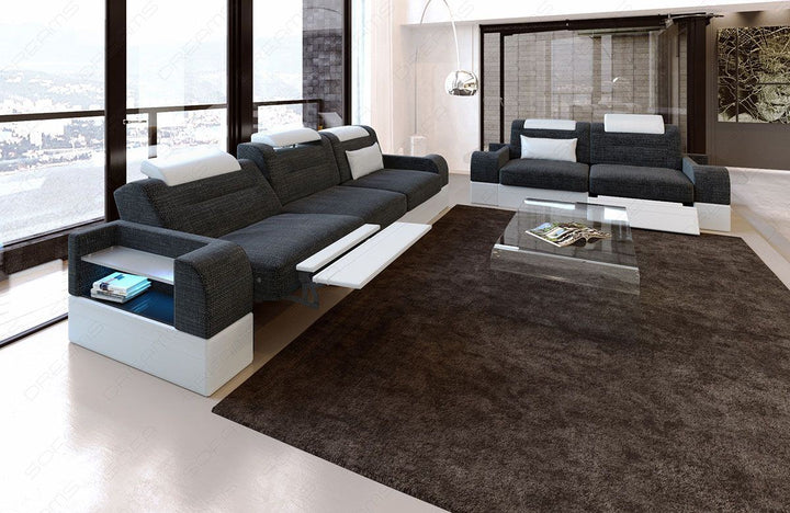 Stoff Couchgarnitur Parma in schwarzgrau - Hugo12 - Die LED Beleuchtung, USB Anschluss und Relaxfunktion sind optional erhÃ¤ltlich.
